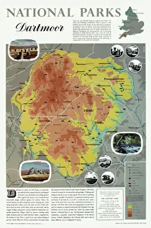 Devon Prints: Dartmoor National Park Map Print circa 1950