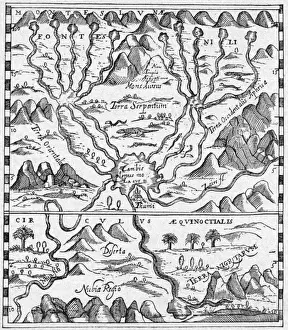 Prints of Map covering the area from the Nile delta to the Mountains of the Moon. Zambia and the Zaire river are marked. Date: 16th century Map Prints: 16th Century Map Print of Egypt and Sudan