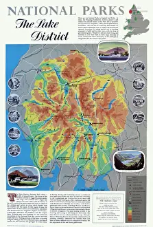 Prints of National Parks poster map of the Lake District Date: circa 1950 Map Prints: Circa 1950 Lake District Print