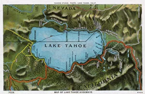 Map of the Lake Tahoe area, Nevada and California, USA Map of the Lake Tahoe area, Nevada and California, USA