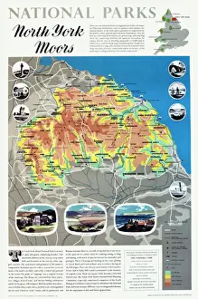 Prints of National Parks poster map of the North Yorks Moors Date: circa 1950 Poster Prints: North Yorks Moors Map Print circa 1950