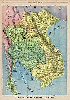 World Prints: 1893 Map Print of Kingdom of Siam