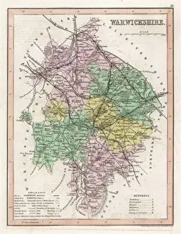 Prints of Map of Warwickshire Warwickshire Prints: Warwickshire C1857 Map Print