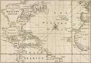 Prints of Map of the Western Ocean taken from Voyage to Jamaica (1707-25) by Sir Hans Sloane (1660-1753) Map Prints: Map of the Western Ocean Print (1707-25) by Sir Hans Sloane