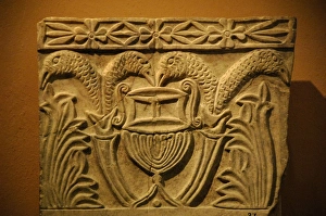 Marble pillar decorated with floral and zoomorphic motives Marble pillar decorated with floral and zoomorphic motives