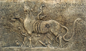 Marble votive relief dedicated to the goddess Totoes in the Marble votive relief dedicated to the goddess Totoes in the