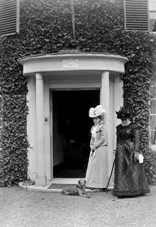Prints of Two women with their dog at the front door of Marsham Hall, near Norwich, Norfolk, England. circa 1900 Norwich Prints: Marsham Hall Print, Norfolk circa 1900
