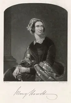 Mary Howitt Print, a portrait of the writer with her autograph