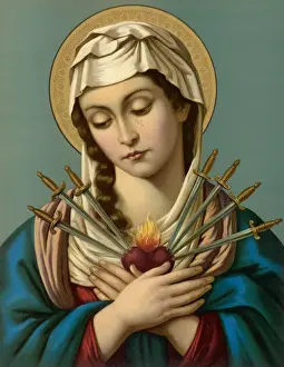 Religious Image Prints: Mary of Seven Sorrows Print - Our Lady of the Seven Sorrows Engraving