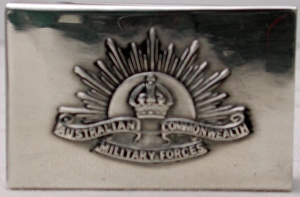 Matchbox holder with AIF cap badge, WW1 Matchbox holder with AIF cap badge, WW1
