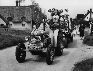 May Day Tractor Procession Print, Ickwell 1950s