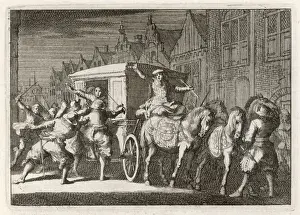 Mazarin Attacked Print: Cardinal Mazarin dragged from carriage