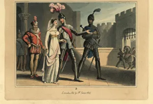 Medieval knight in armour introducing his lady to a knight Medieval knight in armour introducing his lady to a knight