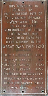 Memorial plaque, Westward Ho Junior School, WW1 Memorial plaque, Westward Ho Junior School, WW1