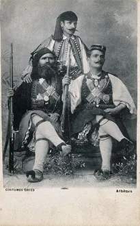 Three men in traditional Greek Costume - Athens, Greece Three men in traditional Greek Costume - Athens, Greece