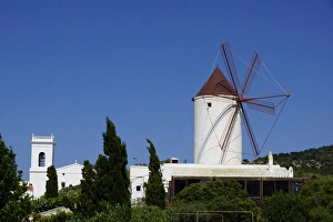 Menorca, Spain - Es Mercadal: Windmill, church Menorca, Spain - Es Mercadal: Windmill, church