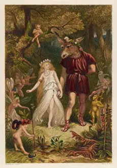 Prints of Act IV, Scene I Bottom and Titania; T: Come, sit thee down upon this flowery bed/While I thy amiable cheeks do coy William Shakespeare Prints: Midsummer Nights Dream Act IV, Scene I Print of Bottom and Titania