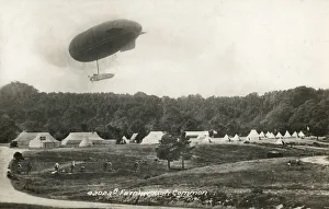 Military Camp on Farnborough Common with early Airship Military Camp on Farnborough Common with early Airship