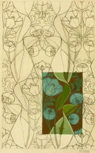 Art Nouveau Blue Flower Print, circa 1895
