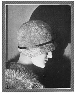 New Images July 2023 Collection: Model wearing a fur and a deep cloche hat, crocheted in Velveno and brushed to make it fluffy
