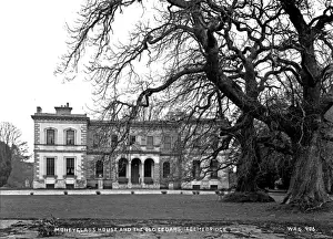 Prints of Moneyglass House and the Old Cedars, Toomebridge - a view of a large mansion and trees to the right. (Location: Northern Ireland: County Londonderry: Toomebridge). Date: circa early 1900s County Londonderry Prints: Moneyglass House and the Old Cedars Print, circa early 1900s