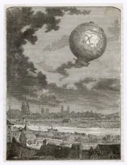 Historical Aviation Prints: Mongolfier Manned Flight