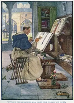 Historical Literature Prints: Monk copyist