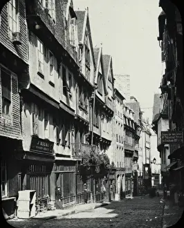 Black and White Print of 19th-Century Morlaix Street Scene