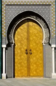 Prints of MOROCCO. Fes. Royal Palace. Door of the Royal Palace, situated in Fes el Jedid (New Fes). Islamic art. Architecture Islamic Architecture Prints: MOROCCO MOROCCO: Fes Royal Palace Door Print