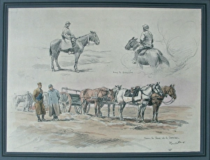 Mounted French horsemen and French wagon, Somme Mounted French horsemen and French wagon, Somme