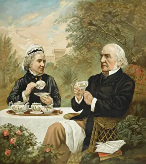 Mr and Mrs W E Gladstone Print, Hawarden Garden Scene