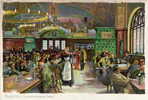 Munich Bierkeller Print: The Hofbrauhaus-Saal, Munchen 1905