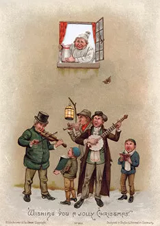 Children Collection: Musicians in the snow on a Christmas card