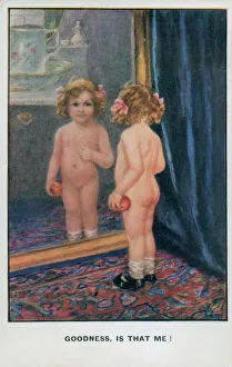 Naked little girl looking in the mirror Naked little girl looking in the mirror