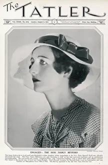 Print of Nancy Mitford on The Tatler cover, announcing her engagement