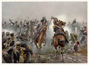 Prints of NAPOLEONIC WARS Battle of Leipzig The charge of the Brandenburg Hussars Regiment overwhelms the French Horse Prints: Napoleonic Wars Print: The Charge of the Brandenburg Hussars at Leipzig