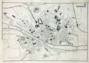 Prints of Map of the city of Florence, Italy and the River Arno Date: 19th century Florence Prints: 19th Century Map of Florence Print, Italy and the River Arno