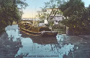 Native Casco Boat Print - Philippines Traditional River Cargo Barge 1911