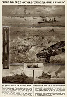 World War 2 Naval Battles Prints: Naval support for armies in Normandy by G. H. Davis