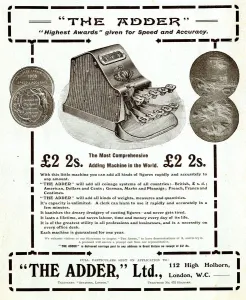 Vintage Office Equipment Prints: Advert for The Adder Adding Machine