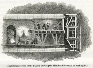 Thames Tunnel Construction Prints: Longitudinal section of Thames Tunnel 1825