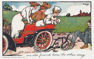1905 Road Accident Holiday Postcard Print by BH Smale