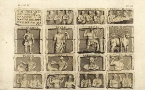 Handcoloured Engravings Prints: Scenes from the Pillar of the Boatmen