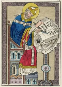 Prints of DUNSTAN Archbishop of Canterbury English prelate writing with a quill pen Date: 12th century Canterbury Prints: 12th Century Dunstan Writing Print: Archbishop of Canterbury