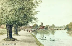 Prints of River Thames at Henley-on-Thames, Oxfordshire - Painted by landscape artist Alfred Robert Quinton for the Sevenoaks based publishing and printing company J London Prints: River Thames at Henley-on-Thames Print, 1930s