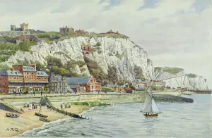 Prints of White Cliffs at Dover, Kent - Painted by landscape artist Alfred Robert Quinton for the Sevenoaks based publishing and printing company J. Salmon, and reproduced as a local view postcard Alfred Prints: White Cliffs at Dover, Kent Print - 1910s
