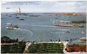 New York Harbour viewed from The Battery - showing Statue of Liberty and Ellis Island New York Harbour viewed from The Battery - showing Statue of Liberty and Ellis Island