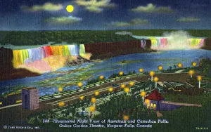 Niagara Falls - Illuminated in multi-colour at night - Oakes Garden Theatre Niagara Falls - Illuminated in multi-colour at night - Oakes Garden Theatre