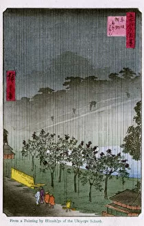 Akasaka Collection: Night Rain at the Paulownia Grove at Akasaka by Hiroshige