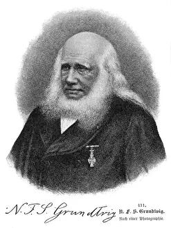 Prints of NIKOLAI Fs GRUNDTVIG Danish theologian and poet with his autograph Date: 1783 - 1872 Denmark Prints: Nikolai Grundtvig Print: Danish Theologian and Poet